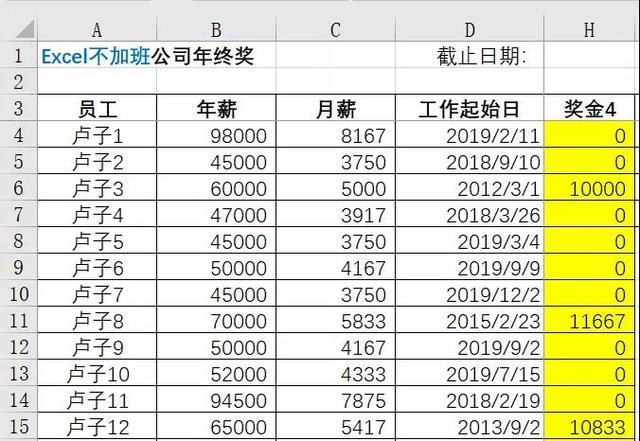 Excel根据工龄计算年终奖方法大盘点！