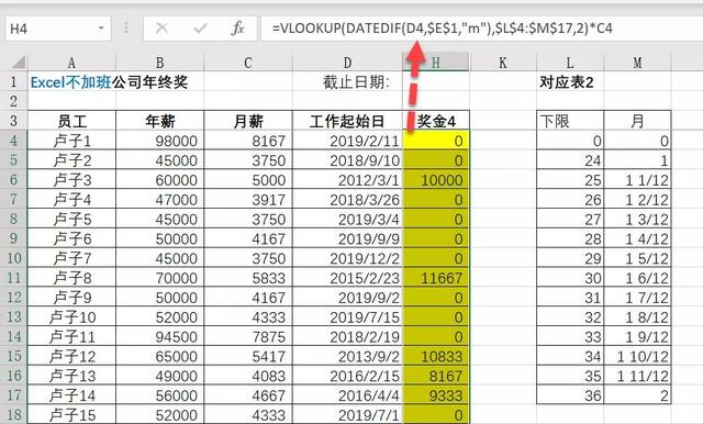 Excel根据工龄计算年终奖方法大盘点！